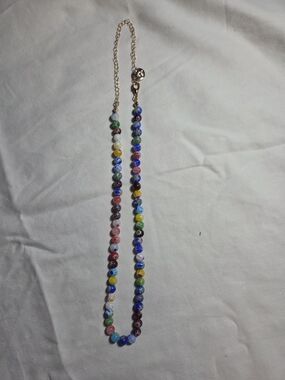 Plunder Multicolor Glass Bead Necklace with Gold Chain Accents